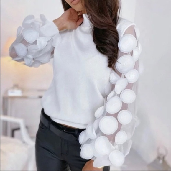 White Top w/Sheer Sleeves - Picture 1 of 3